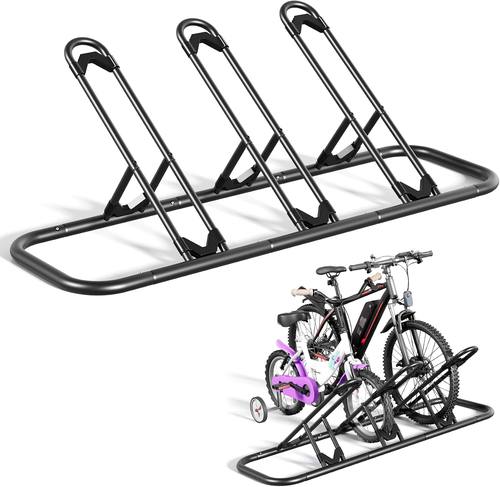 Mr IRONSTONE Bike Rack, Floor Storage Stand for Garage, Indoor/Outdoor Parking Holder, Fits Mountain, Road &amp; Kids Cycles (Black, 3-Slot)