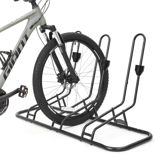 Bike Stand for 3 Bikes, Anti-Collision Design Protects Disc Brake & Derailleur, Waterproof Bike Rack for Indoor/Outdoor/Garage Use, Fits Road/Kids/MTB Bicycles with 12"-29" Tires